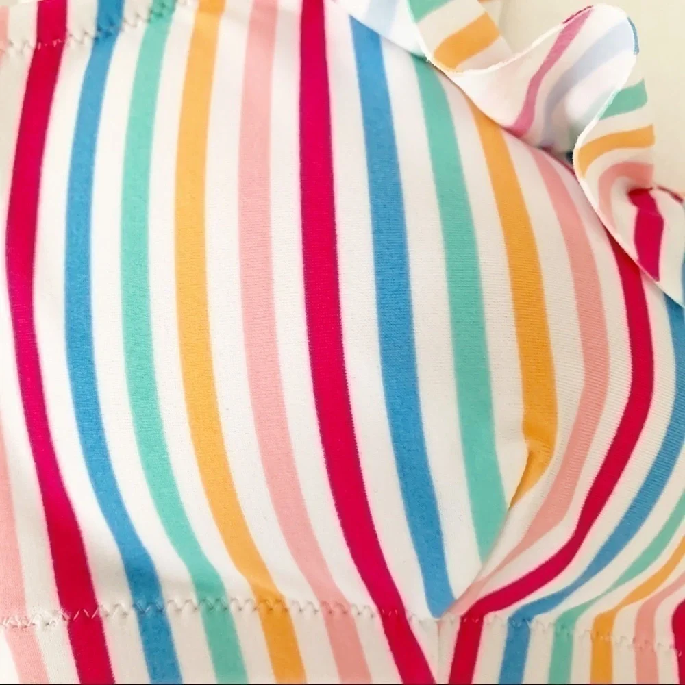 𝅺JCREW Factory Striped Ruffle Swimsuit Top NWTSizeM